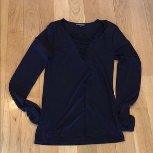 Navy tie-up long sleeve top